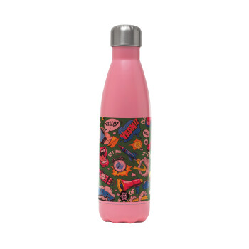 Pop art colorful seamless, Metal mug thermos Pink Mat (Stainless steel), double wall, 500ml
