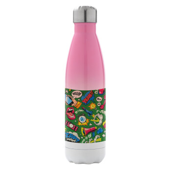 Pop art colorful seamless, Μεταλλικό παγούρι θερμός Ροζ/Λευκό (Stainless steel), διπλού τοιχώματος, 500ml
