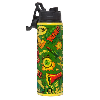 Pop art colorful seamless, Metallic water bottle with safety lid, 850ml aluminum