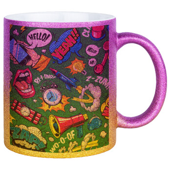 Pop art colorful seamless, Κούπα Χρυσή/Ροζ Glitter, κεραμική, 330ml