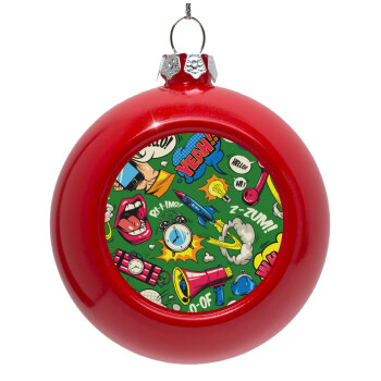 Pop art colorful seamless, Red Christmas tree ornament bauble 8cm