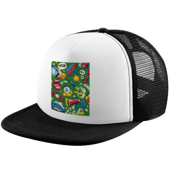 Pop art colorful seamless, Καπέλο Ενηλίκων Soft Trucker με Δίχτυ Black/White (POLYESTER, ΕΝΗΛΙΚΩΝ, UNISEX, ONE SIZE)