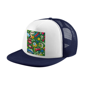 Pop art colorful seamless, Καπέλο Soft Trucker με Δίχτυ Dark Blue/White 
