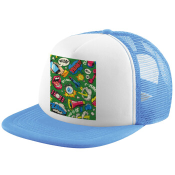 Pop art colorful seamless, Καπέλο Soft Trucker με Δίχτυ Γαλάζιο/Λευκό