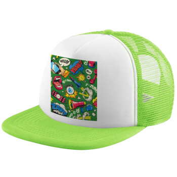 Pop art colorful seamless, Καπέλο Soft Trucker με Δίχτυ Πράσινο/Λευκό