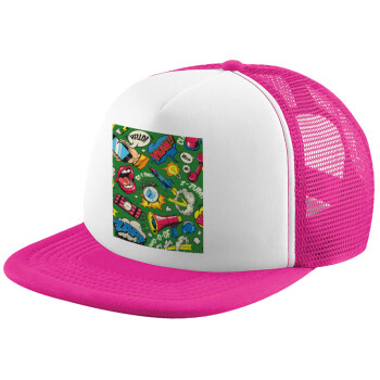 Pop art colorful seamless, Καπέλο Soft Trucker με Δίχτυ Pink/White 