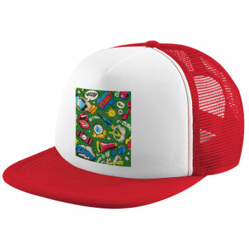 Pop art colorful seamless, Καπέλο Ενηλίκων Soft Trucker με Δίχτυ Red/White (POLYESTER, ΕΝΗΛΙΚΩΝ, UNISEX, ONE SIZE)