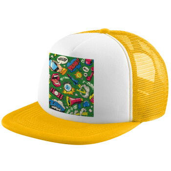 Pop art colorful seamless, Καπέλο Ενηλίκων Soft Trucker με Δίχτυ Κίτρινο/White (POLYESTER, ΕΝΗΛΙΚΩΝ, UNISEX, ONE SIZE)