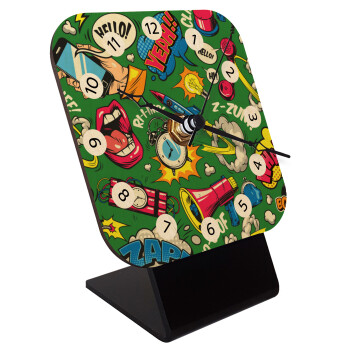 Pop art colorful seamless, Επιτραπέζιο ρολόι σε φυσικό ξύλο (10cm)