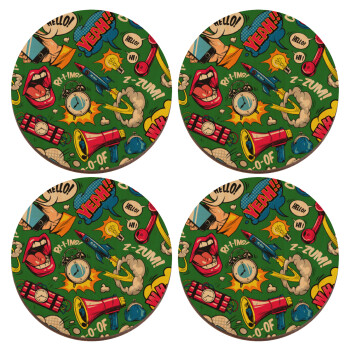 Pop art colorful seamless, ΣΕΤ x4 Σουβέρ ξύλινα στρογγυλά plywood (9cm)