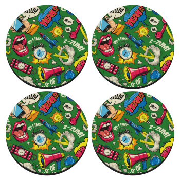 Pop art colorful seamless, SET of 4 round wooden coasters (9cm)