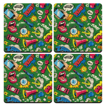 Pop art colorful seamless, ΣΕΤ 4 Σουβέρ ξύλινα τετράγωνα (9cm)