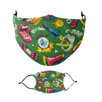 Pop art colorful seamless, Μάσκα υφασμάτινη Ενηλίκων πολλαπλών στρώσεων με υποδοχή φίλτρου