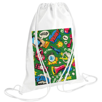 Pop art colorful seamless, Τσάντα πλάτης πουγκί GYMBAG λευκή (28x40cm)