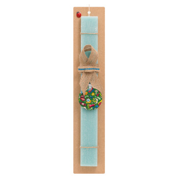 Pop art colorful seamless, Easter Set, wooden keychain & aromatic flat Easter candle (30cm) (TURQUOISE)