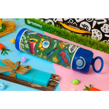 Pop art colorful seamless, Easter candle, Childrens hot water bottle, stainless steel, with safety straw, BLUE (500ml)