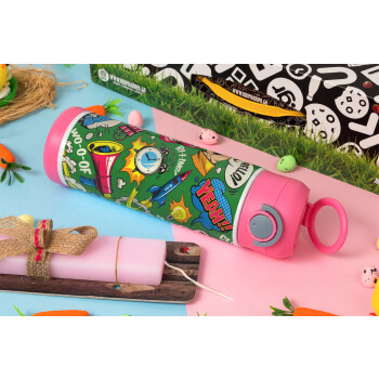 Pop art colorful seamless, Πασχαλινή Λαμπάδα με Παιδικό παγούρι θερμό, ανοξείδωτο, με καλαμάκι ασφαλείας, ΡΟΖ (500ml)