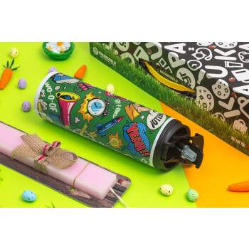 Pop art colorful seamless, Easter candle,Travel Tumbler 2 Lids, with metal straw & cleaning brush & aromatic flat candle (30cm) (PINK)