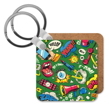 Pop art colorful seamless, Μπρελόκ Ξύλινο τετράγωνο MDF