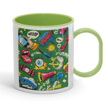 Pop art colorful seamless, Κούπα (πλαστική) (BPA-FREE) Polymer Πράσινη για παιδιά, 330ml