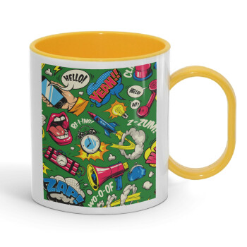 Pop art colorful seamless, Κούπα (πλαστική) (BPA-FREE) Polymer Κίτρινη για παιδιά, 330ml