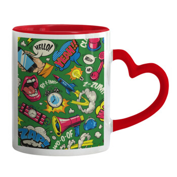 Pop art colorful seamless, Mug heart red handle, ceramic, 330ml