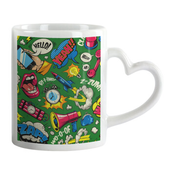 Pop art colorful seamless, Mug heart handle, ceramic, 330ml