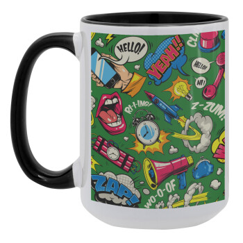 Pop art colorful seamless, Κούπα Mega 15oz, κεραμική Μαύρη, 450ml