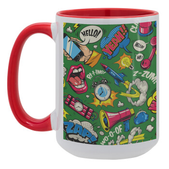 Pop art colorful seamless, Κούπα Mega 15oz, κεραμική Κόκκινη, 450ml