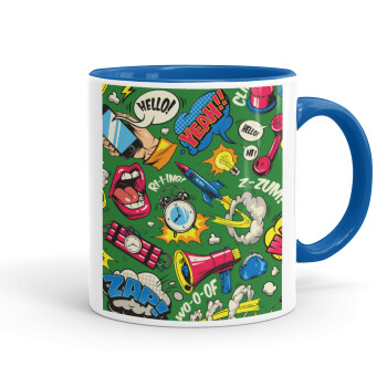 Pop art colorful seamless, Mug colored blue, ceramic, 330ml