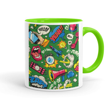 Pop art colorful seamless, Mug colored light green, ceramic, 330ml