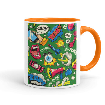Pop art colorful seamless, Κούπα χρωματιστή πορτοκαλί, κεραμική, 330ml