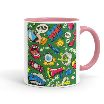 Pop art colorful seamless, Mug colored pink, ceramic, 330ml