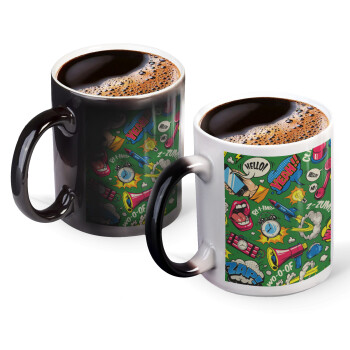 Pop art colorful seamless, Color changing magic Mug, ceramic, 330ml when adding hot liquid inside, the black colour desappears (1 pcs)