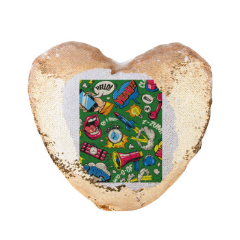 Pop art colorful seamless, Μαξιλάρι καναπέ καρδιά Μαγικό Χρυσό με πούλιες 40x40cm περιέχεται το  γέμισμα