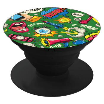 Pop art colorful seamless, Phone Holders Stand  Black Hand-held Mobile Phone Holder