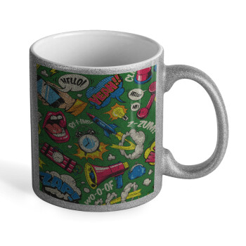 Pop art colorful seamless, Κούπα Ασημένια Glitter που γυαλίζει, κεραμική, 330ml