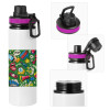 Metallic water bottle with safety lid, 850ml aluminum
