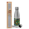 Easter Set, metallic Inox water bottle (750ml) & aromatic flat Easter candle (30cm) (GRAY)
