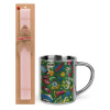 Easter Set, metallic thermal cup (300ml) & aromatic flat Easter candle (30cm) (PINK)