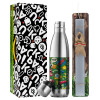Easter Set, metallic stainless thermos flask (500ml) & scented flat Easter candle (30cm) (GRAY)