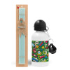 Easter Set, metallic aluminum water bottle (500ml) & scented flat candle (30cm) (TURQUOISE)