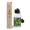 Easter Set, metallic aluminum water bottle (500ml) & aromatic flat Easter candle (30cm) (GRAY)