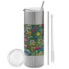 Tumbler stainless steel Silver 600ml, with metal straw & cleaning brush