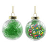 Transparent Christmas tree ball ornament with green filling 8cm