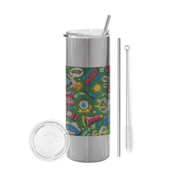 Pop art colorful seamless, Tumbler stainless steel Silver 600ml, with metal straw & cleaning brush