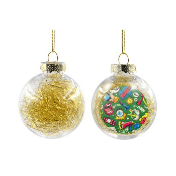 Pop art colorful seamless, Χριστουγεννιάτικη μπάλα δένδρου διάφανη με χρυσό γέμισμα 8cm