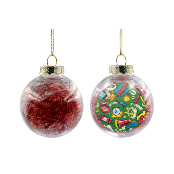 Pop art colorful seamless, Transparent Christmas tree ball ornament with red filling 8cm