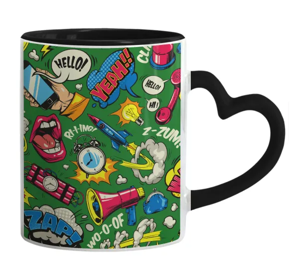 Pop art colorful seamless — Mug heart black handle, ceramic, 330ml