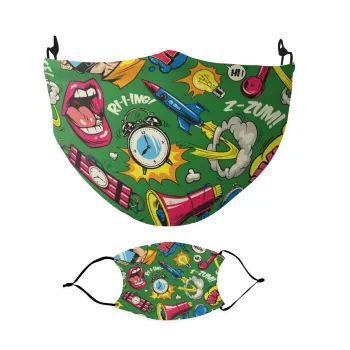 Pop art colorful seamless, Μάσκα υφασμάτινη Ενηλίκων πολλαπλών στρώσεων με υποδοχή φίλτρου